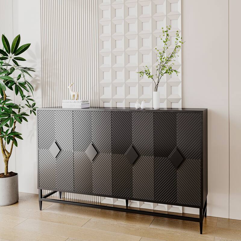 Modern 64" Lacquered 4 Door Wooden Sideboard Buffet for Kitchen and Dining Room
