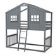 preview thumbnail 28 of 27, Twin over Twin Bunk Bed Frame with Semi-enclosed House Frame, Windows, Headboard, Ladder, Guardrail - Wooden House Bed Frame聽