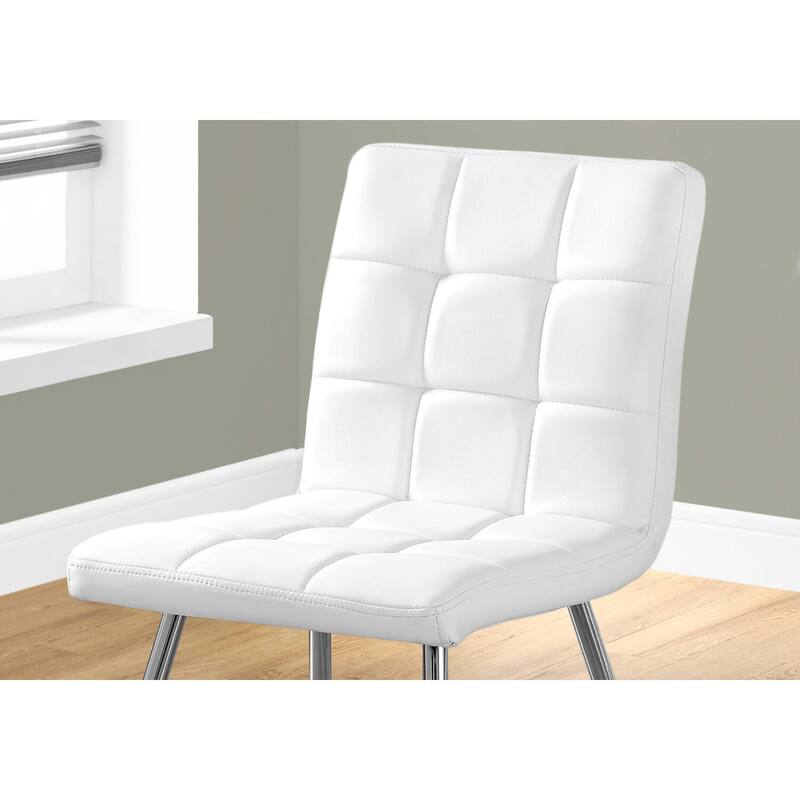 Modern Upholstered Dining Chairs - Set of 2, Grey PU Leather Chrome Accent Living Room Chairs, Cool Contemporary Design - 38.75