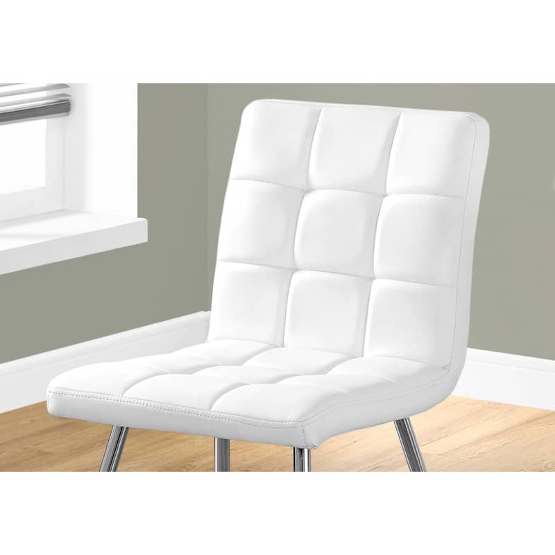Modern Upholstered Dining Chairs - Set of 2, White PU Leather Chrome Accent Living Room Chair - 38.75