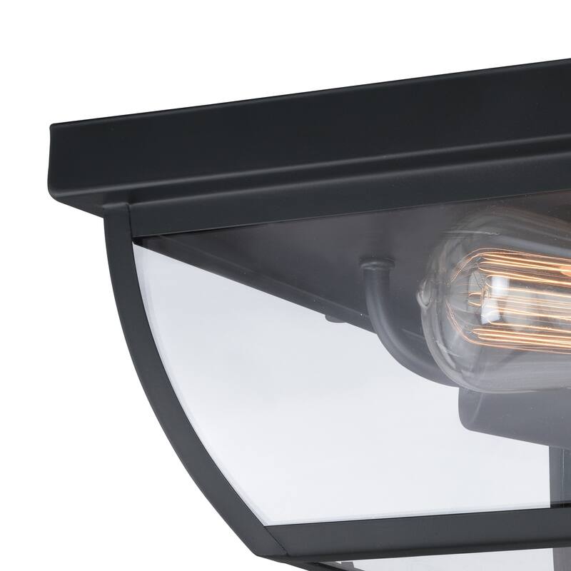 Bronze Outdoor Flush Mount Ceiling Light - Geometric Style - Clear Glass Shade - Entryway Lighting 12.5" - 5.75