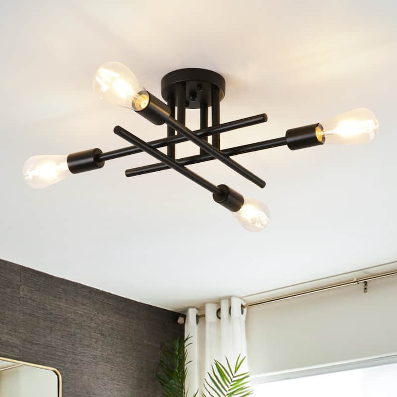 4-Light Modern Semi-Flush Mount Light for Bedroom Study Living Room - Black