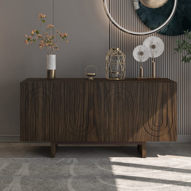 Clihome 63" Modern Buffet Accent Storage Cabinet with 4 Door - Brown