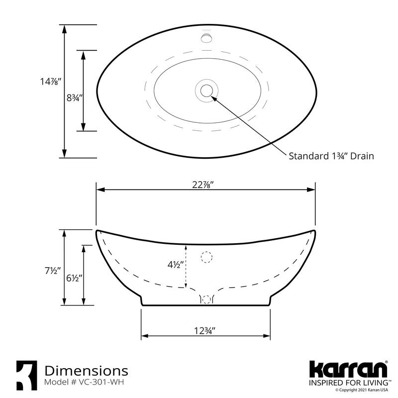 Karran VC-301-WH Valera 23" Vitreous China Vessel Bathroom Sink in White with Faucet and drain in Oil Rubbed Bronze