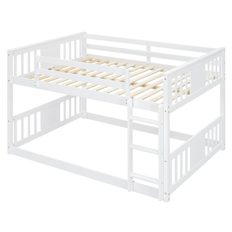 Full Over Full Bunk Bed with Ladder and Gray Solid Wood, 300lb Capacity, Space-Saving Design