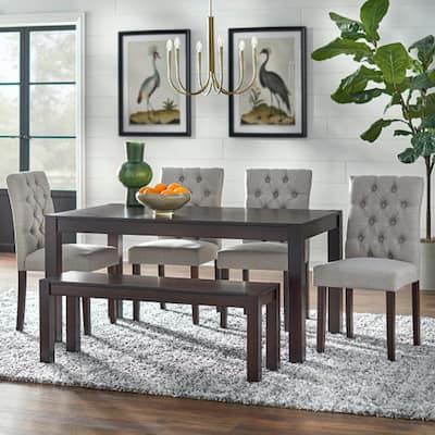 Simple Living Annie Espresso, Grey Rubberwood and Fabric 6-piece Dining Set with Dining Bench