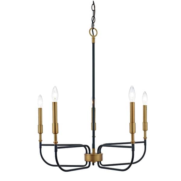 slide 1 of 1, Warehouse of Tiffany Kelsey Matte Black+Antique Brass 5-Light Metal Candle Chandelier