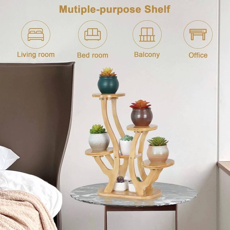 9 Tiers Small Windowsill Plant Shelf Indoor,Bamboo Succulent Plant Stand - 11.8 x 6.7 x 17.9 inches