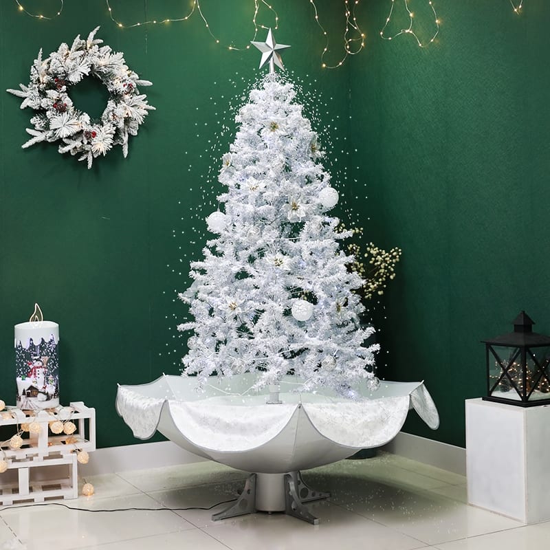 6' Lighted Musical Snowing Artificial Tinsel Christmas Tree, White LED - 6 Foot
