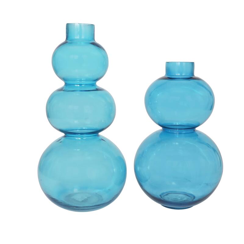 Blue Glass Bubble Decorative Vase with Various Sizes (Set of 2)