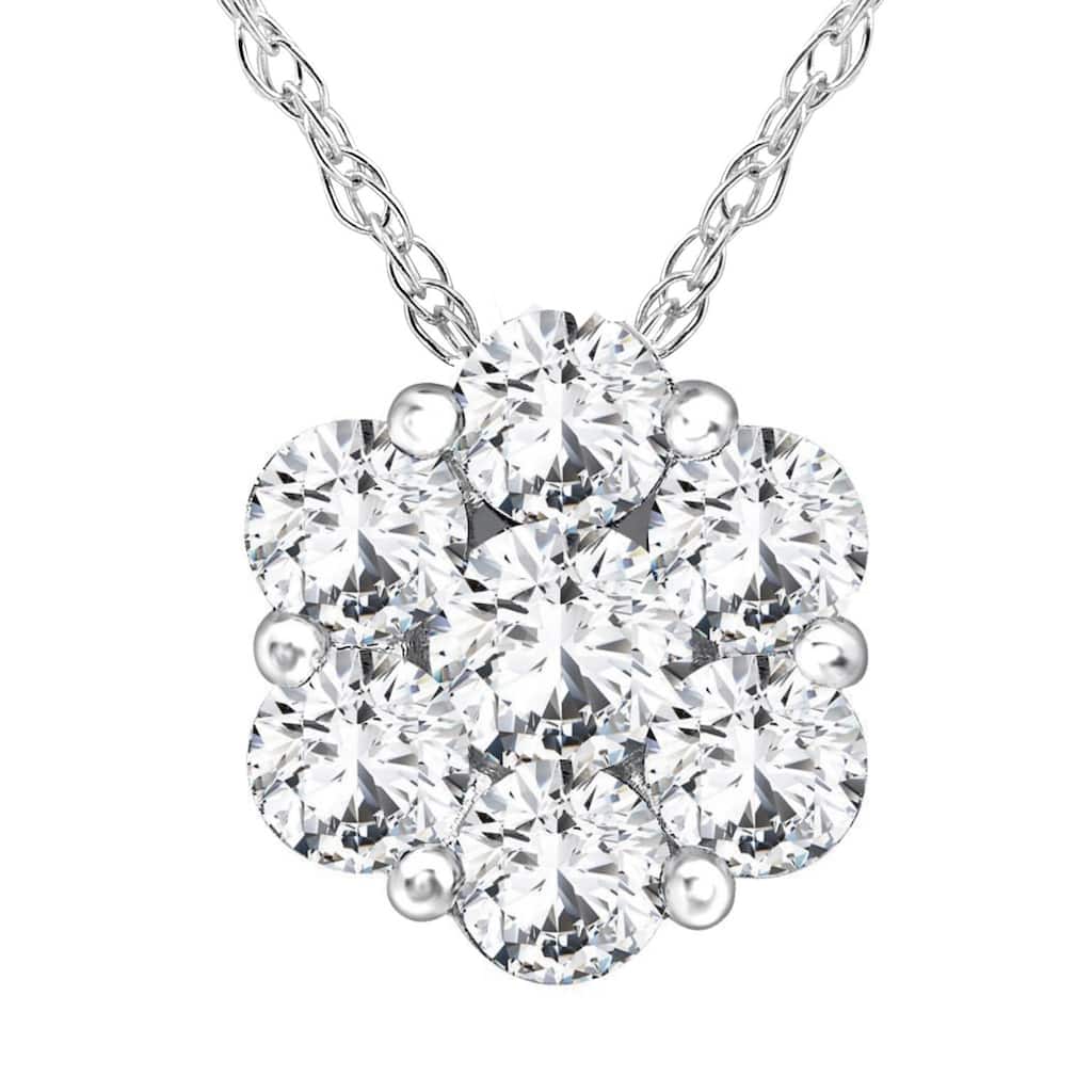 1/2ct Pave Fire Diamond Clustser Pendant White Gold
