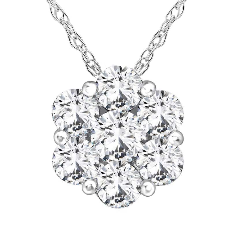Bliss Diamond 1/2ct Pave Fire Diamond Clustser Pendant White Gold - White - 18 Inch