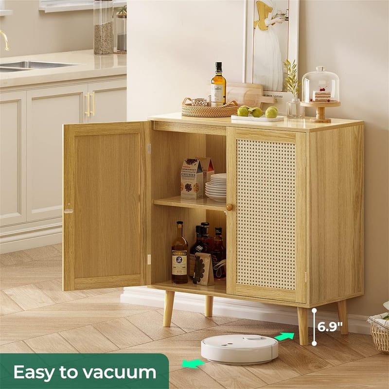 Storage Cabinet with PE Rattan Decor Doors - 15.7"D x 31.5"W x 34.6"H