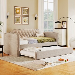 Twin Size Upholstered Daybed with Trundle for Guest Room, Small Bedroom ...