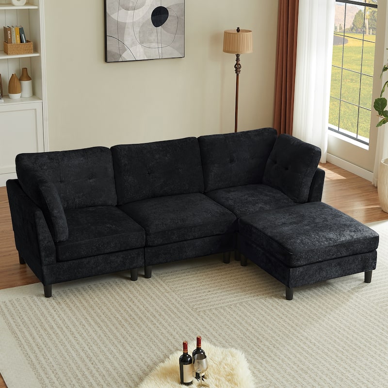 99.4" Chenille High Armrest L Shaped Sofa with Ottoman
