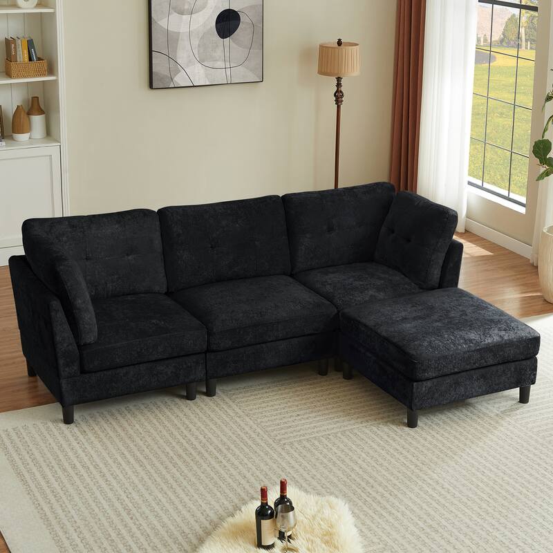 99.41" Chenille High Armrest L Shaped Sofa