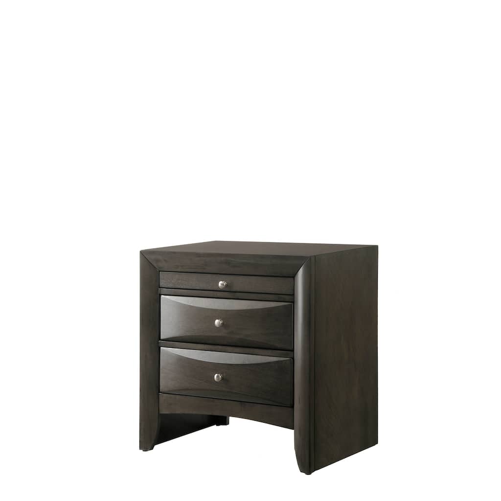 Nightstand with Pull Out Shelf and Beveled Drawer Fronts, Gray
