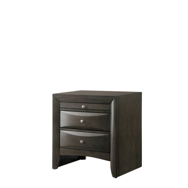 Nightstand with Pull Out Shelf and Beveled Drawer Fronts, Gray - Dark Gray