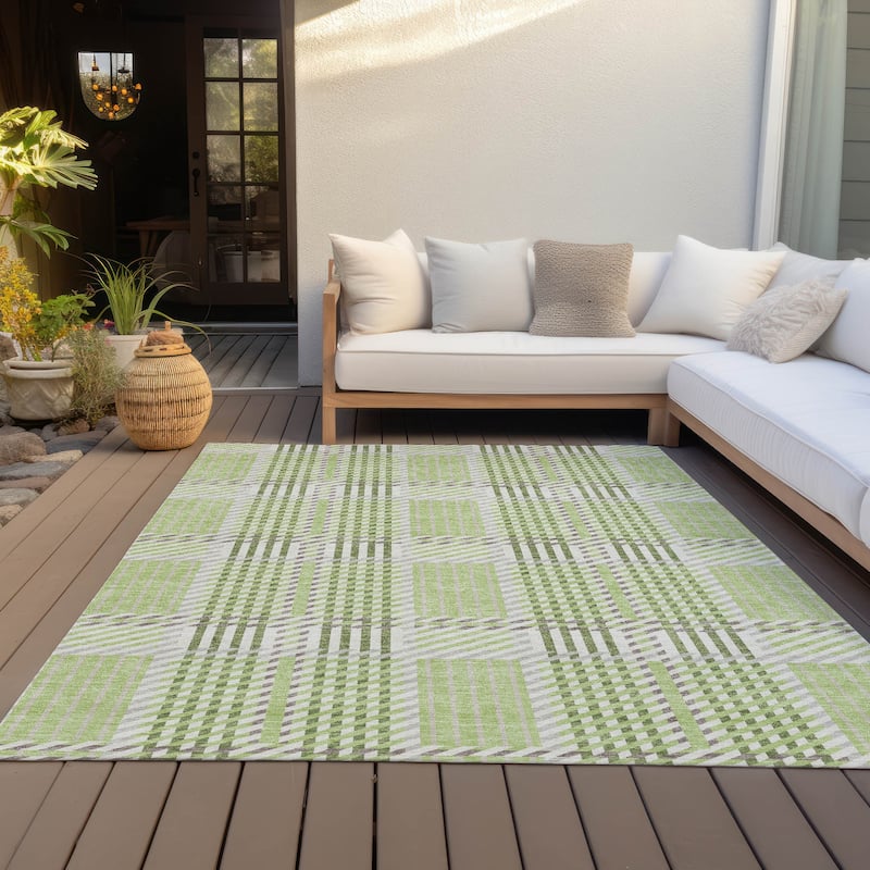 Machine Washable Indoor/ Outdoor Geometric Stripe Chantille Rug - Aloe - 8' x 10'