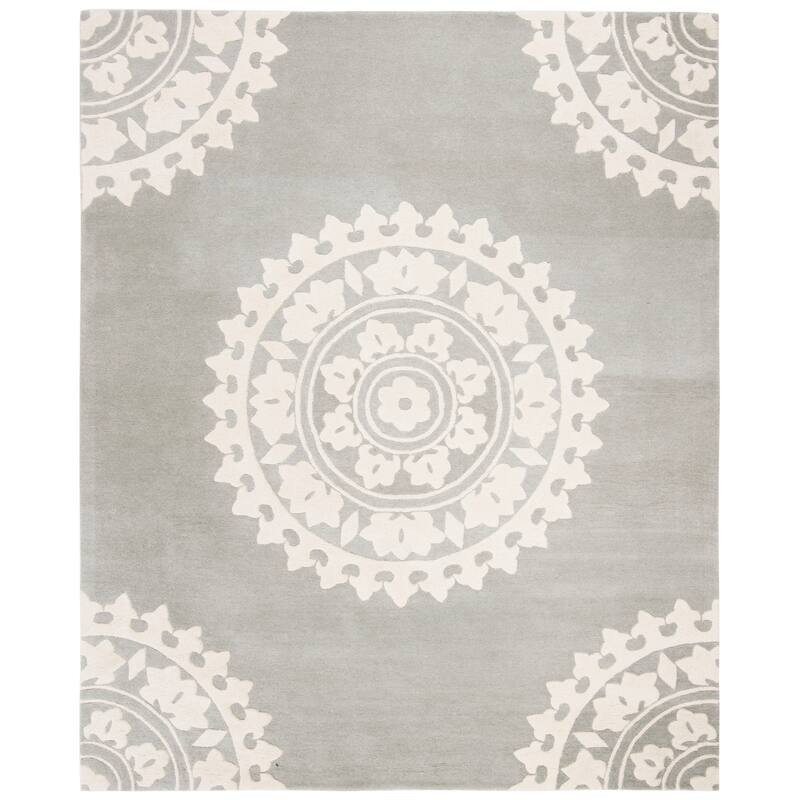 SAFAVIEH Handmade Soho Paola Medallion N.Z. Wool Rug - 11' x 15' - Light Grey/Ivory
