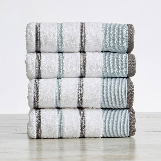 Luxurious Cotton Decorative Stripe Towel Set - Hand Towel (4-Pack) - Eucalyptus / Grey