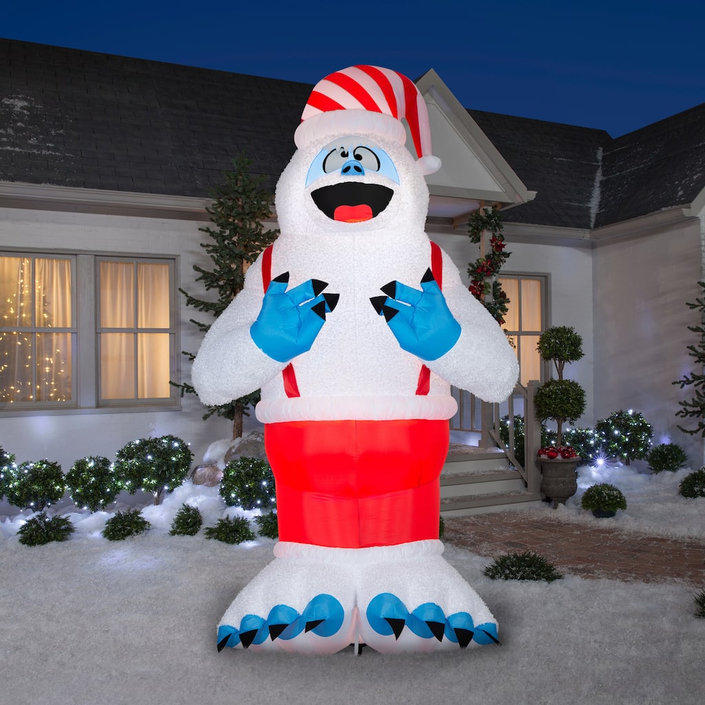 Gemmy Giant Christmas Inflatable Plush Bumble in Santa Hat and Suspenders, 11 ft Tall