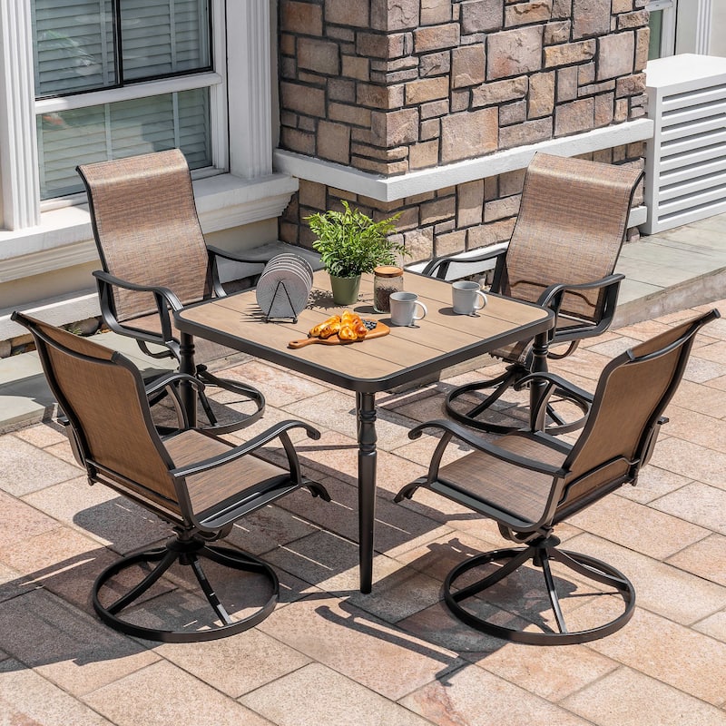 Patio 5PCS Metal Textilene Dining Set with Umbrella Hole and Swivel Chairs