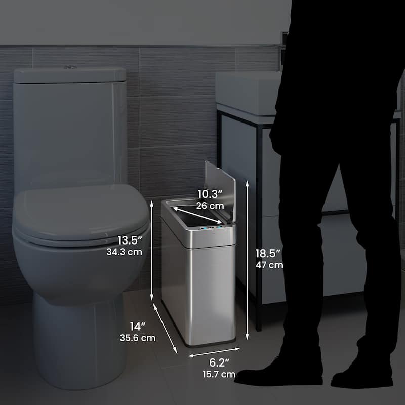 iTouchless 4 Gallon / 15 Liter Slim Stainless Steel Sensor Bathroom Trash Can (Right) with Odor Filter