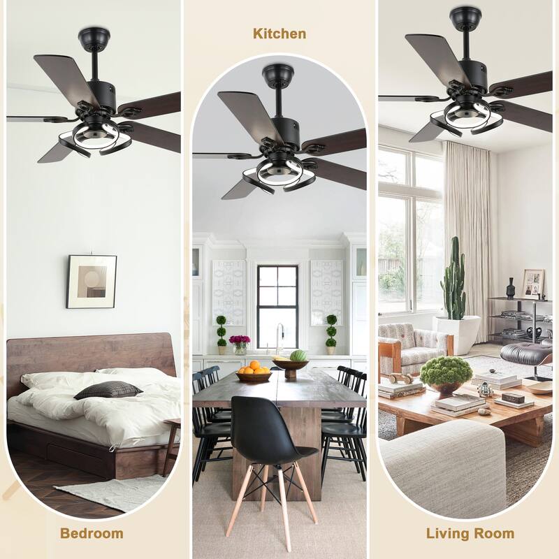 Bella Depot 52" Modern Ceiling Fan with Dimmable Light and Remote 6-Speed Reversible Motor