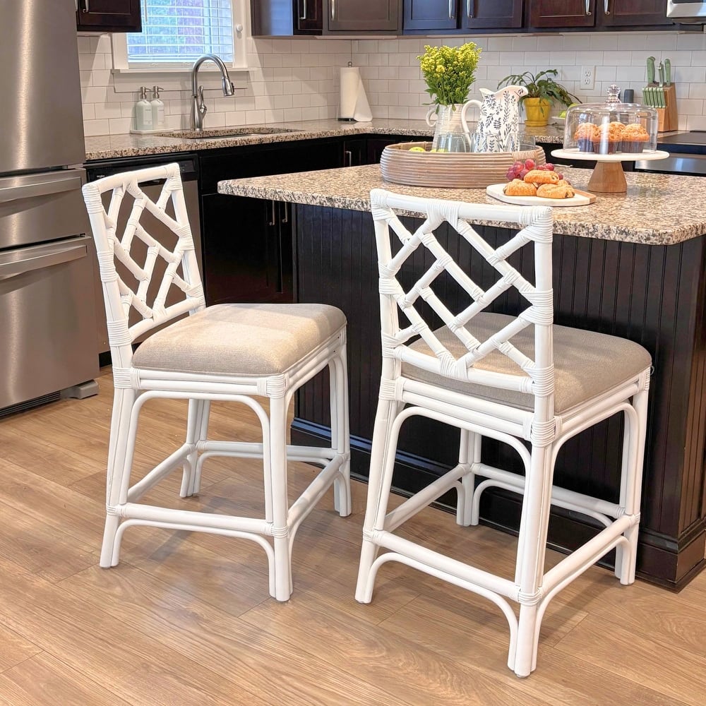 Natural Rattan Handmade Chippendale Single Cushioned Bar Stool by East at Main