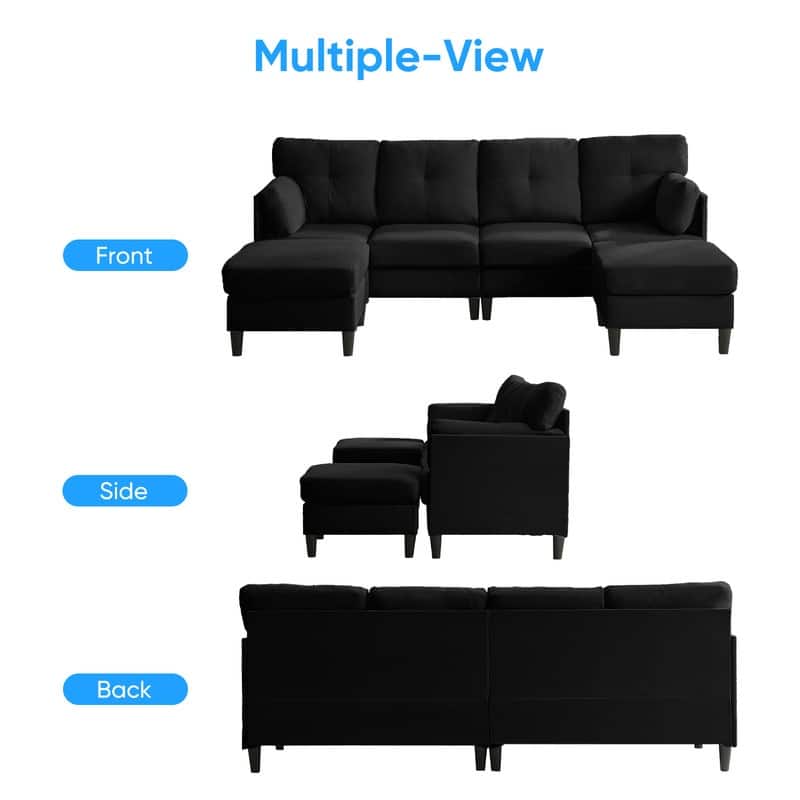 Mixoy W87"U-Shaped Sectional Couches,Velvet 4-Seater Convertible Sofa With Movable Storage Ottomans