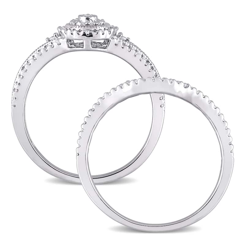 Miadora Sterling Silver 1/4ct TDW Diamond Pear Halo Split Shank Wedding Ring Set