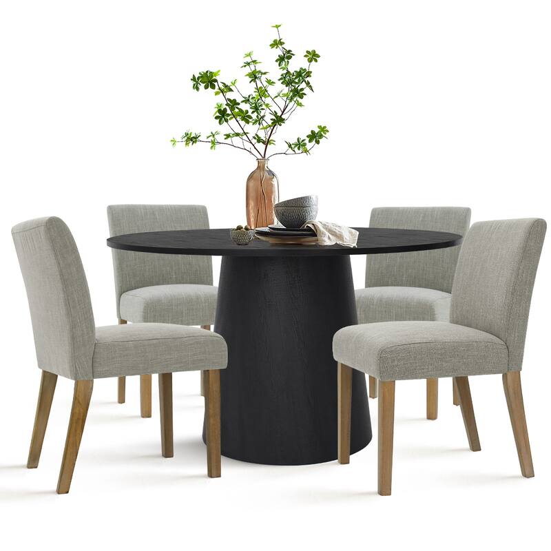 Round 46" Pedestal Dining Table Set with Upholstered Chairs for 4