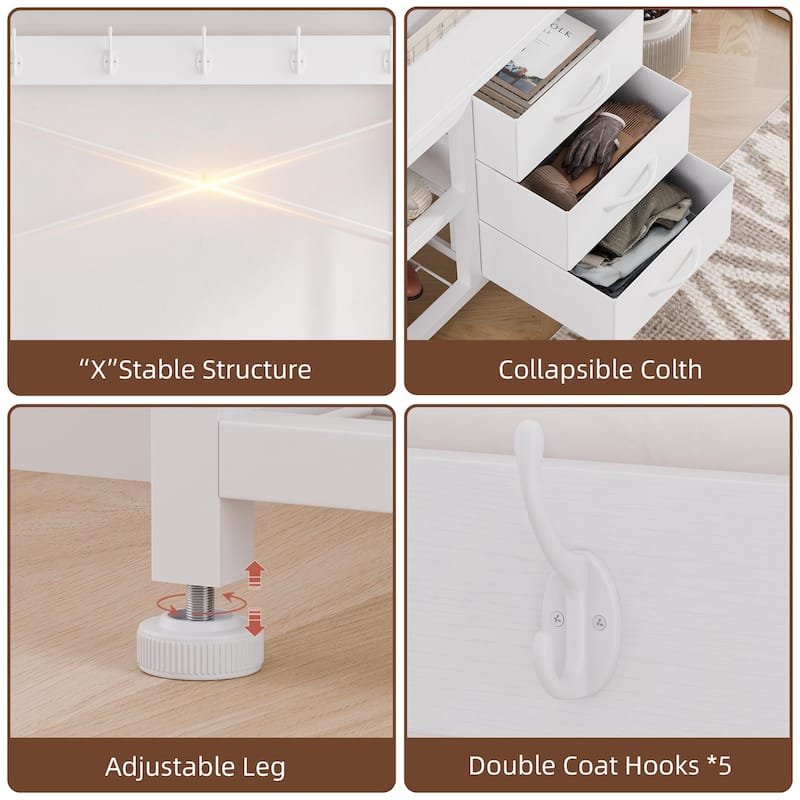 5-in-1Hall Tree Entryway Shoe Rack with 7 Hooks& 3 Drawers