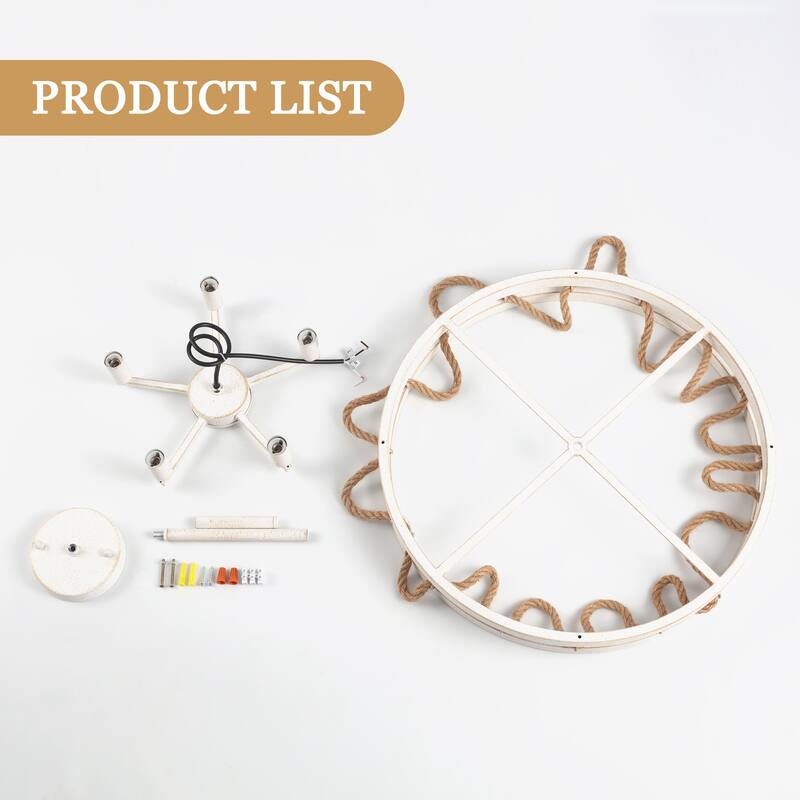 19.68 in. 5-Light Metal Hemp Rope Candlestick Semi-Flush Mount Light Ceiling Light for Kitchen Island