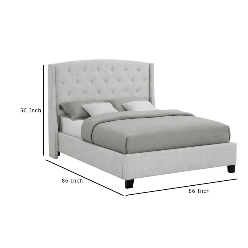 Elle King Size Bed, Tufted Wingback Headboard, Dove Gray Upholstery