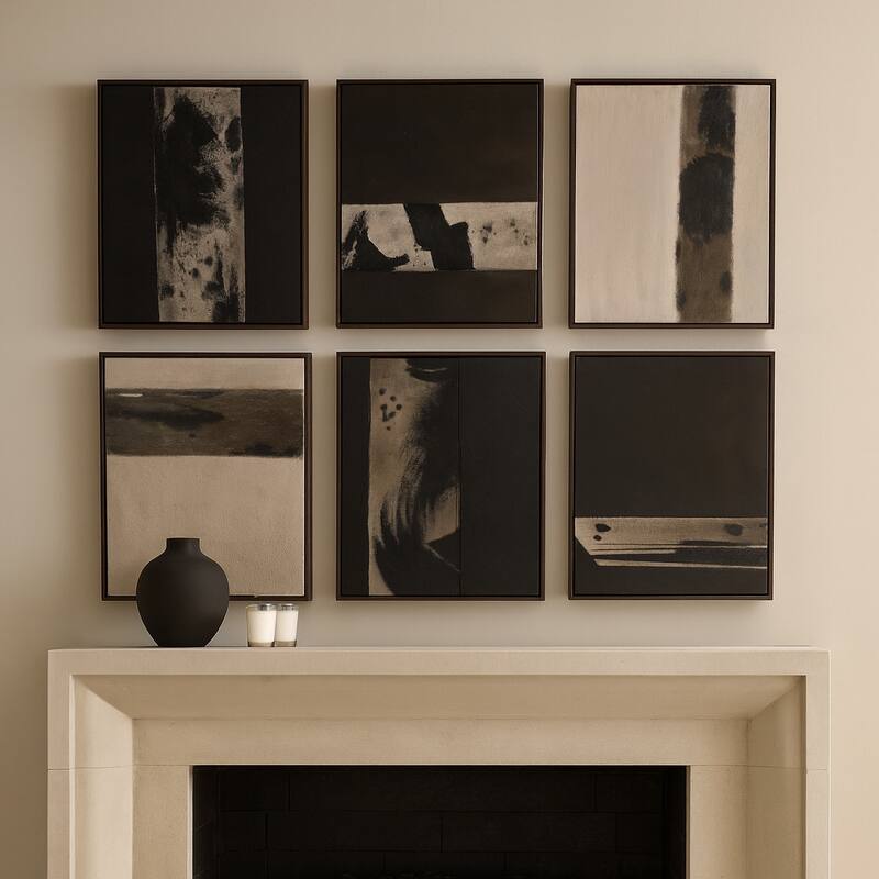 Contemporary Wall Art Paintings with Neutral Designs Set of 6 - Brown, 20"