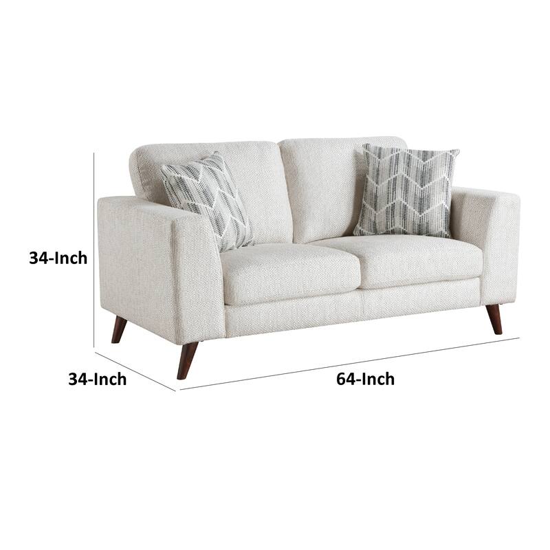 Ricca Loveseat with 2 Pillows, Cloud White Chenille, Wood, 64 Inch