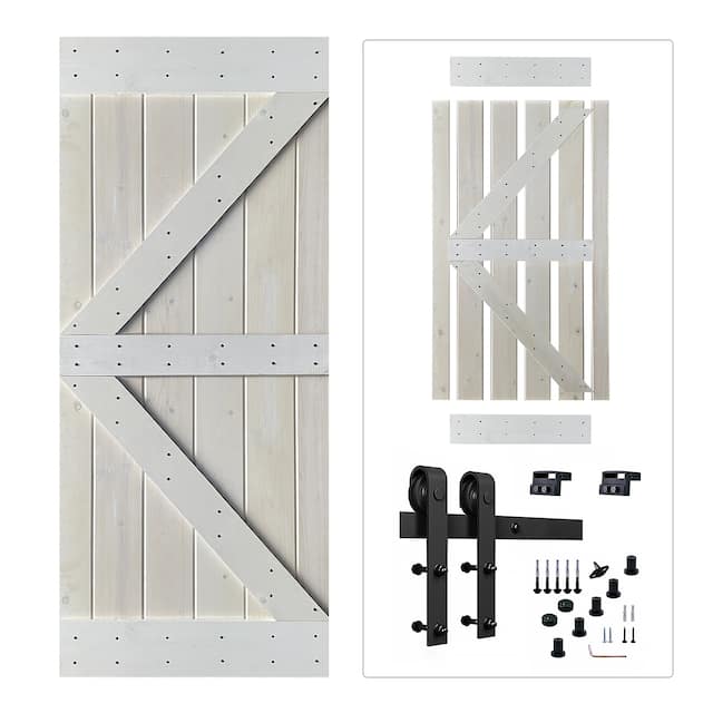 K2 Series Paneled Wood Sliding Barn Door with Installation Hardware - 30" - White