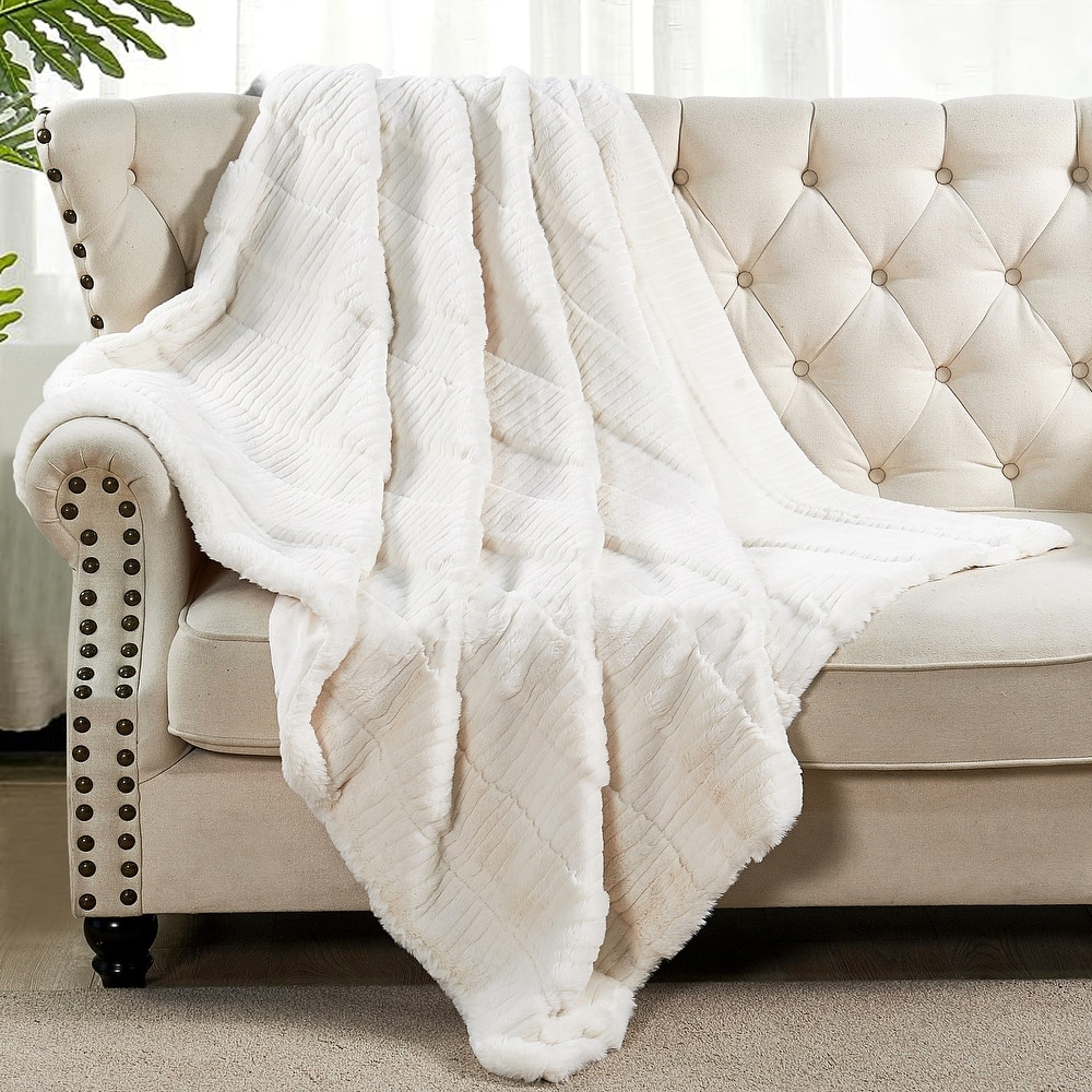 Sculpted Stripe FauxFur Throw Super Soft Cozy Blankets for Couch
