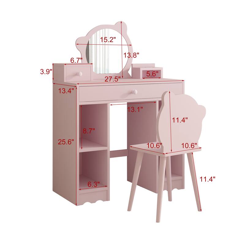 Kids Vanity, 2 in 1 Princess Makeup Desk & Chair Set