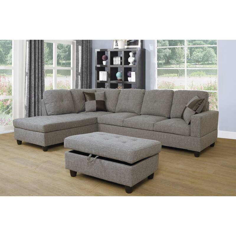 Nathan 104"Wide 3-Pieces Sectional Sofa Set,Grey(118) - Left Facing