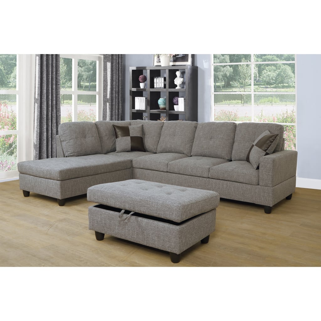 Nathan 104"Wide 3-Pieces Sectional Sofa Set,Grey(118)