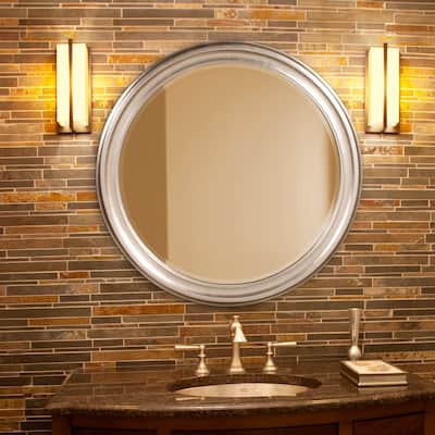 Allan Andrews Round Warm Silver Wood Framed Wall & Accent Mirror - 36"D
