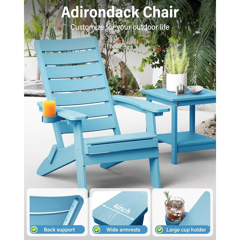 WINSOON HIPS Folding Adirondack Chairs with Arc Back & Cup Holder Set Of 2