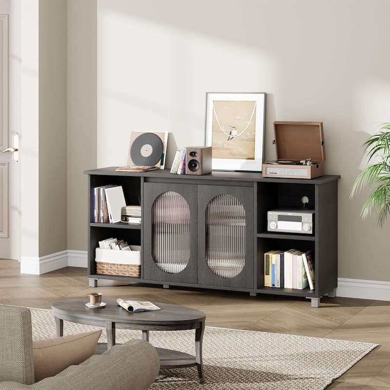 70 inch TV Stand with Frosted Glass Doors with Storage Shelves for Living Room - N/A