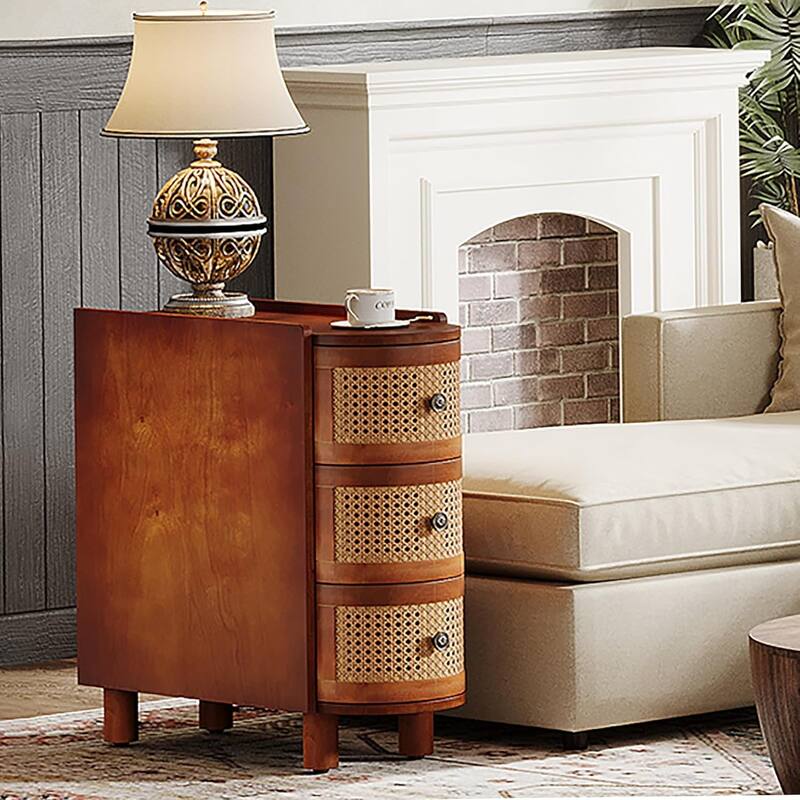 10.62" Narrow Rattan 3-Drawer Nightstand