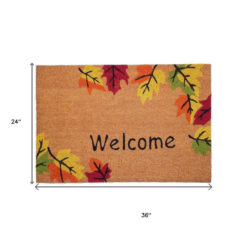 HomeRoots 24" X 36" Natural And Brown Fall Welcome Outdoor Coir Door Mat - 24.00' X '36.00