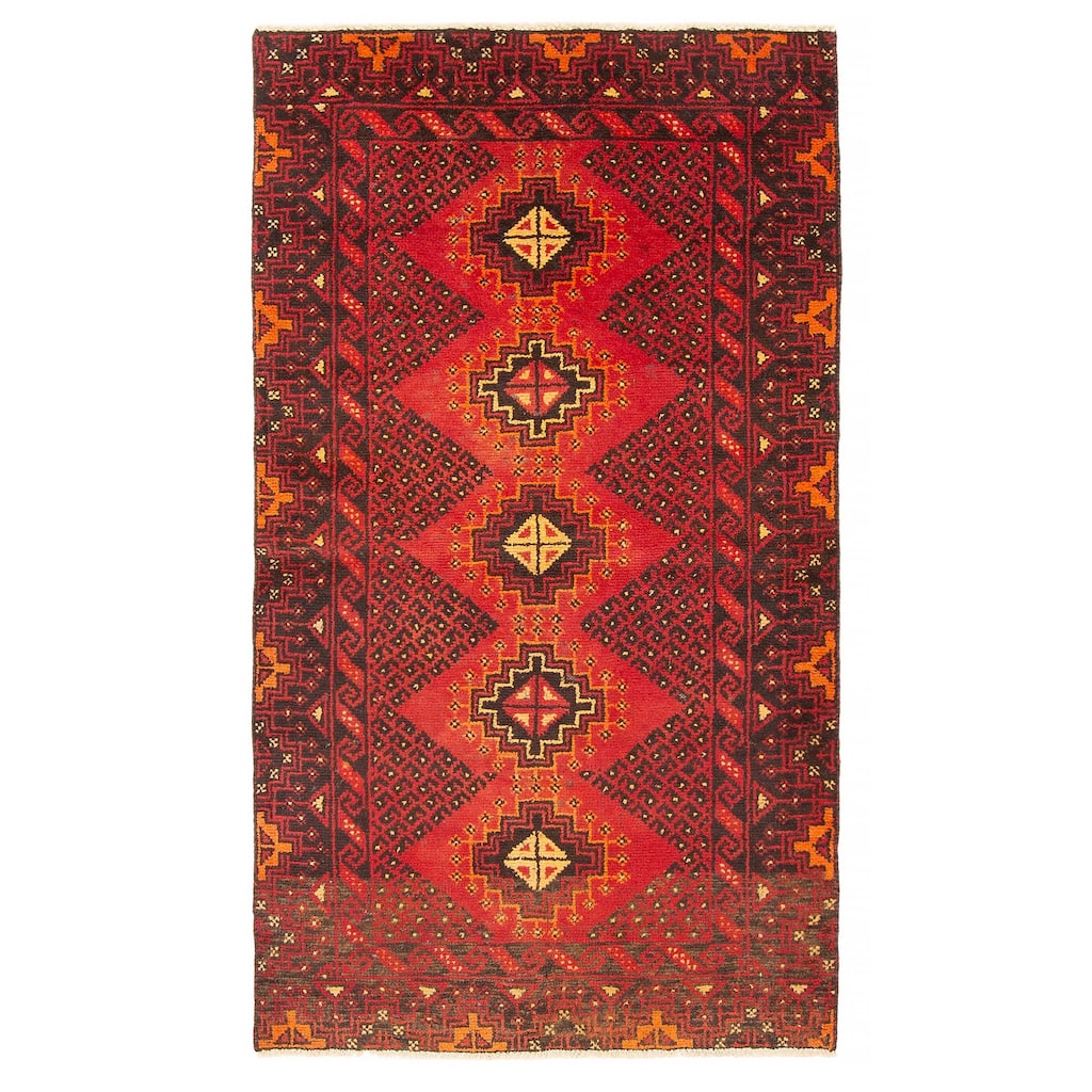 ECARPETGALLERY Hand-knotted Baluch Red Wool Rug - 3'3 x 5'11