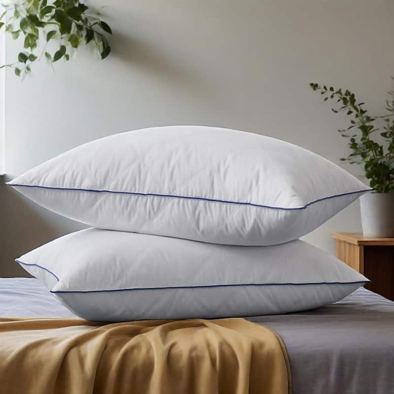 Set of 2 Goose Feather Down Bed Pillows Medium-Firm for Back and Side Sleepers. - White - Medium-Firm - King